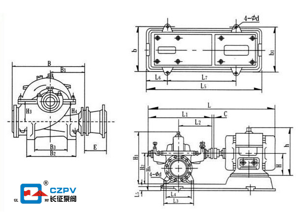 中開泵安裝尺寸圖 中開泵安裝尺寸圖